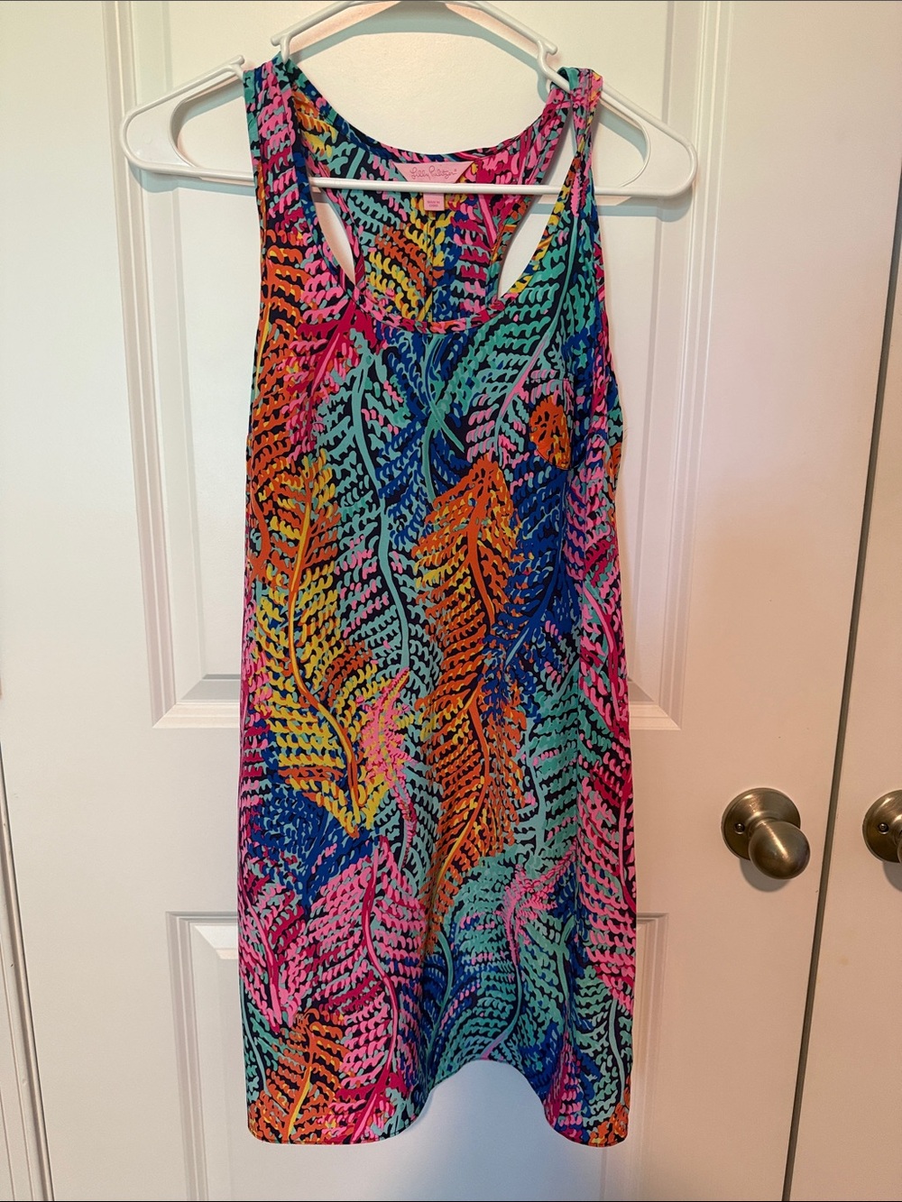 Lilly Pulitzer Tropical Leaf Print Mini Dress in Pink, Blue, Green, Orange